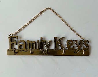 Typography Family Keys rack brass mid century vintage 70s decor hooks wall hanging