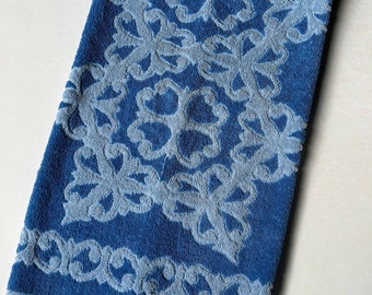 Lovely vintage cotton terry towel  two blues fleur design sewing supply