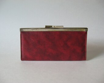 Marbled red black vintage vinyl kisslock wallet coin purse coupon keeper