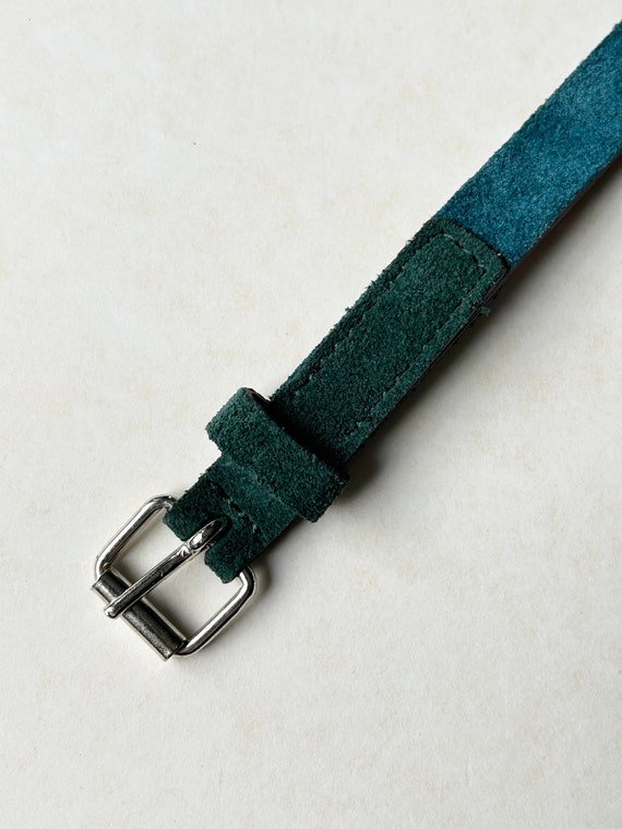 Hunter green & teal suede vintage leather belt Cl… - image 3