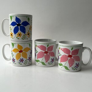 Vintage John Tams England coffee cups mugs mod abstract floral graphic pink yellow blue red set of 4