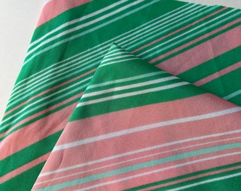 Silky wide vintage polyester knit diagonal peppermint candy stripe pink green fabric material