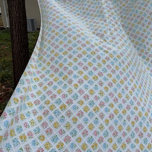 Vintage Floral Trellis Full Flat Sheet: Pastel Pink Blue Yellow (NOS)