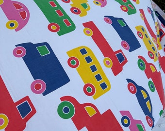 Marimekko cars trucks vintage cotton poly twin flat red blue yellow Dan River