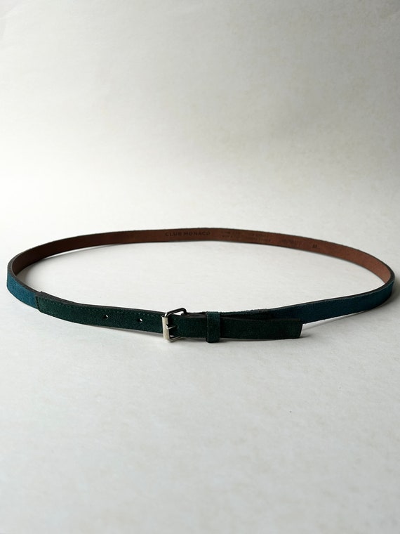Hunter green & teal suede vintage leather belt Cl… - image 2