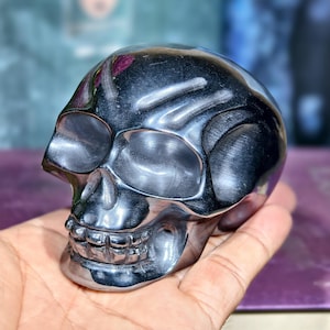 COOL! Terahertz Skull Figurine, Handcrafted Natural Terahertz Crystal Skull Carving, Healing Crystal Meditation Tool, Chakra Crystal gifts