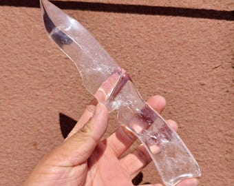 Hand-Carved Clear Quartz Crystal Knife – Polished Athame, Altar Tool, Healing Decor