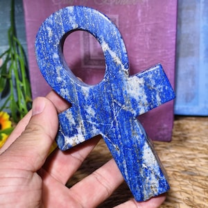 140MM Handcrafted Lapis Lazuli Ankh Cross, Natural Crystal Healing Energy Meditation Tool, Home Decor, Premium Lapis Crystal Ankh Symbol