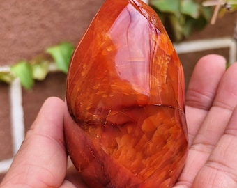 Red Agate Flame Sculpture: Carnelian Torch Figurine, Healing Crystal Decor