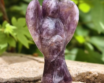 Dream Amethyst Angel Sculpture: Hand-Carved Healing Crystal Figurine