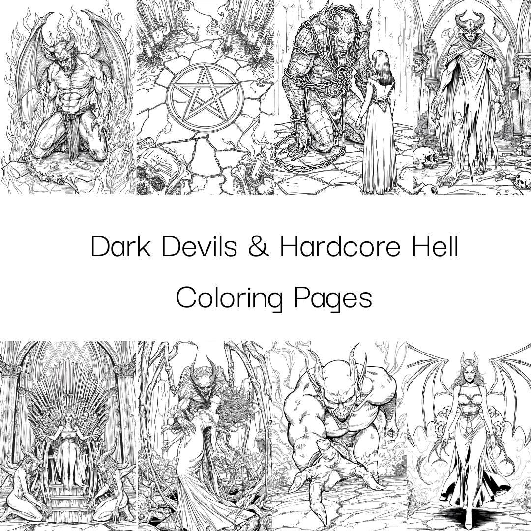 Dark Devils & Hardcore Hell Coloring Book Printable Adult Horror ...