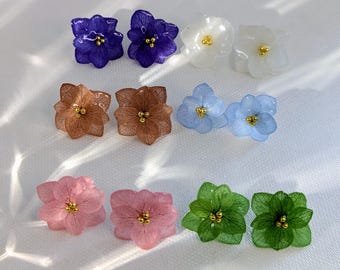Real Hydrangea Flower Stud Earrings | Handmade Resin Jewelry | Nature-Inspired Gift for Her