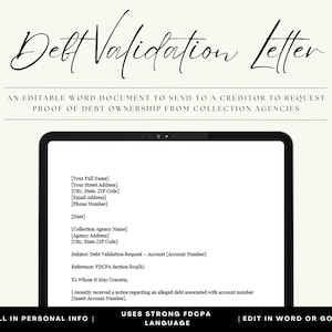 Carta de solicitud de validación de deuda / Disputa de cobro conforme a la FDCPA / Herramienta editable de defensa de crédito