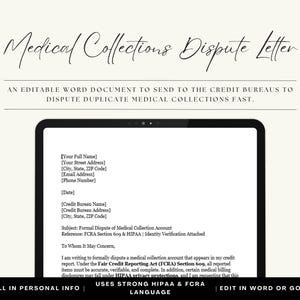 Plantilla de carta de disputa por cobros médicos / Eliminar deudas médicas inexactas / Cumple con FCRA e HIPAA / Archivo Word editable