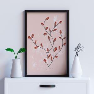 Minimalist Pink Botanical Line Art Print | Modern Floral Wall Decor for Home & Office