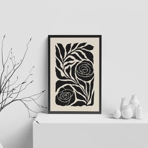 Minimalist Black Botanical Silhouette art Print | Modern Floral Wall Art | Flower Line Cutout | Digital Download