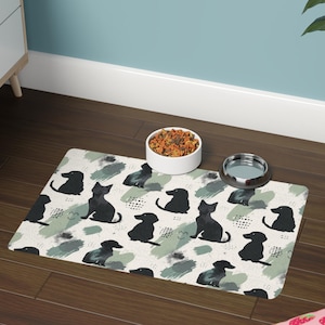 Pet Food Mat: Non-Slip Dog & Cat Silhouette Placemat (12x18&quot;)