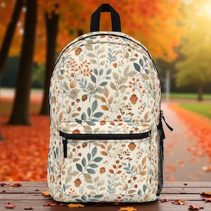 Autumn Botanical Backpack | Cozy Fall Leaf & Acorn Print Bag for School and Travel | Exclusive YUVAGE Gift