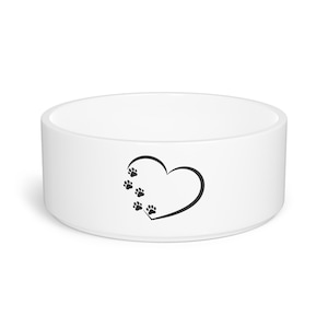 Ceramic Pet Bowl: Heart & Paw Print Design, 16oz