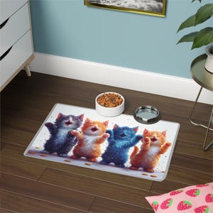 Dancing Cats Pet Food Mat: Non-Slip Kitten Feeding Placemat