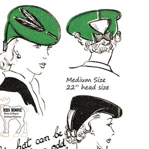 Vintage 1940's sewing millinery pattern for a Stylish Hat *Instant download* PDF #45 A4 for printing at home