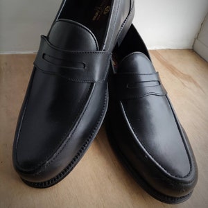 Classic Mens vintage 50s style smart rockabilly penny loafer slip on shoes UK 9 1/2 Leather Black