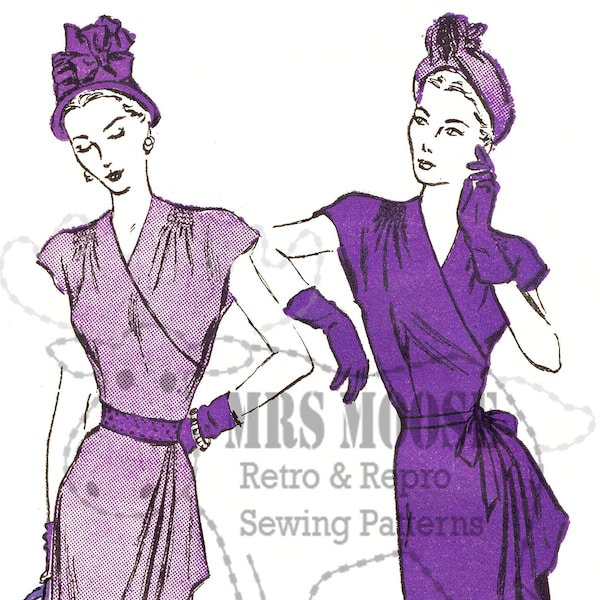 1940's 1950's rockabilly drape front dress sewing pattern - vintage graded reproduction BUST 34-40”  WAIST 28-34”  HIPS 37-43” #47