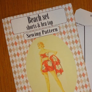 Repro vintage 1955 Beach Shorts & bra top set SEWING PATTERN bust 32 waist 26 01 image 1