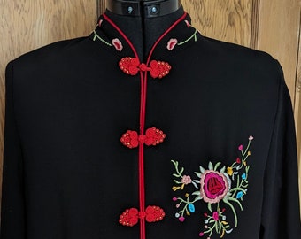 Hermosa chaqueta superior de estilo chino oriental bordada L