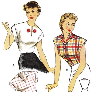 1950's ladies rockabilly tops - Easy to make top & shirt blouse SEWING pattern - vintage reproduction - B36" W30" #14