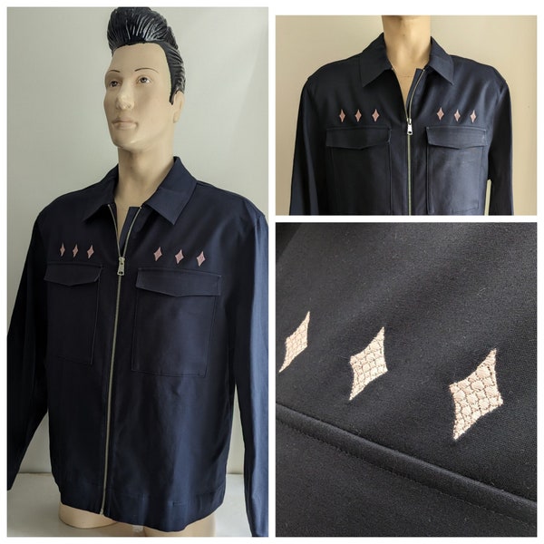 Veste personnalisée vintage zippée Diamond Rockabilly pour homme XL ou 2XL