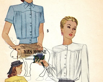 1940's Pintuck ladies blouse sewing pattern 1945 ww2 era reproduction  B34" #21