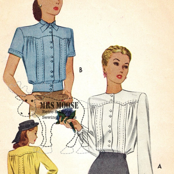 1940's Pintuck ladies blouse sewing pattern 1945 ww2 era reproduction  B34" #21