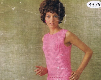 Vintage 1960's ladies CROCHET 2 piece SKIRT & BODICE knit pattern 32" 34" 36" bust pdf