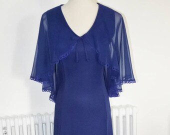 Classic 1970's polyester full length maxi dress with floaty angel sleeves