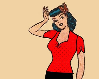 1940's style SWEETHEART stretch top with tulip sleeves SEWING PATTERN - vintage rockabilly reproduction - Size 10-16 #16