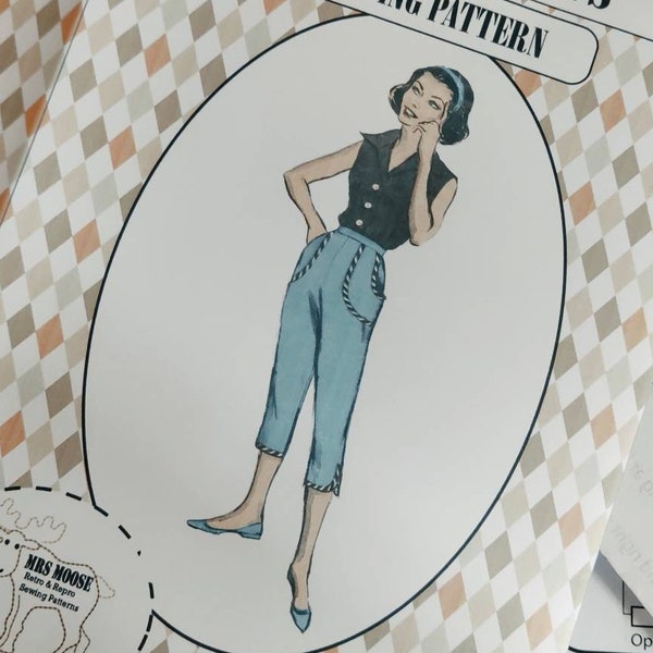 Repro vintage ROCKABILLY PEDAL PUSHERS sewing pattern paper copy 28"- 34" waist #09