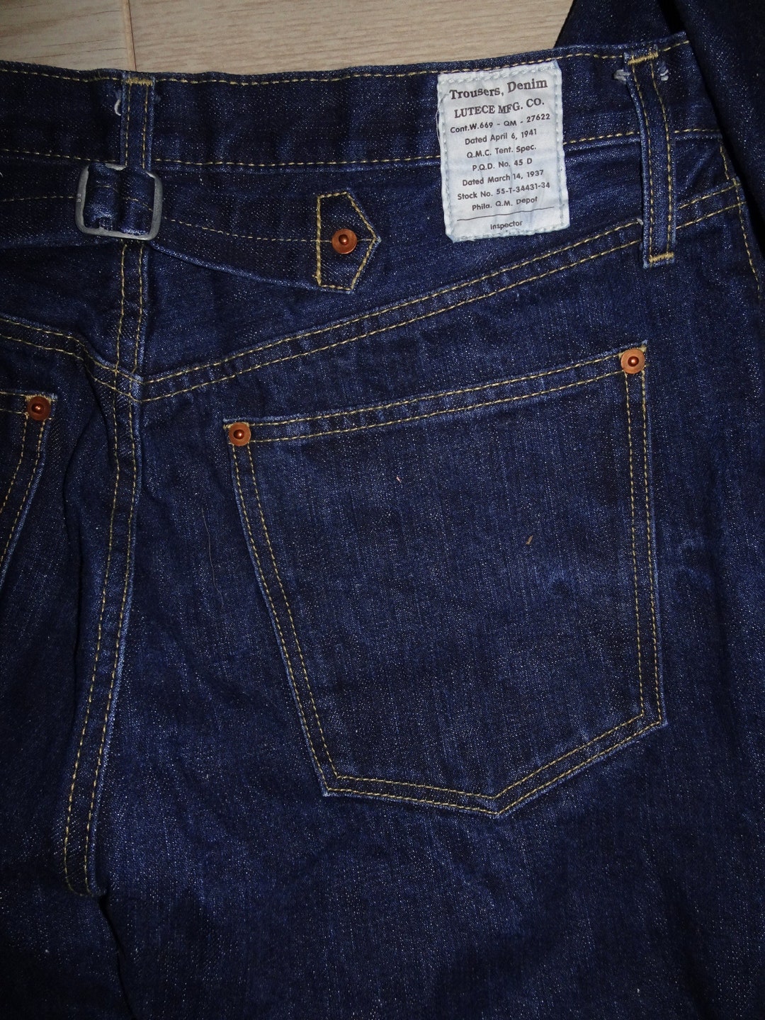 Lutece MFG Co Vintage Style Redline Denim Cinch Buckle Back Jeans With ...