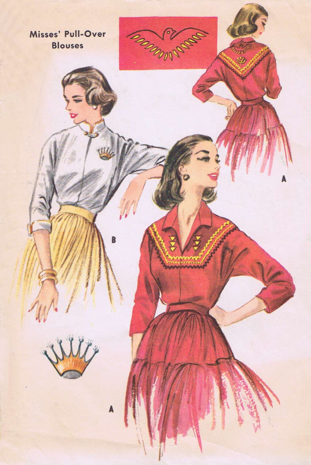 THUNDERBIRD Rockabilly PATIO Ric-rak Pullover Blouse Sewing Pattern B34 ...