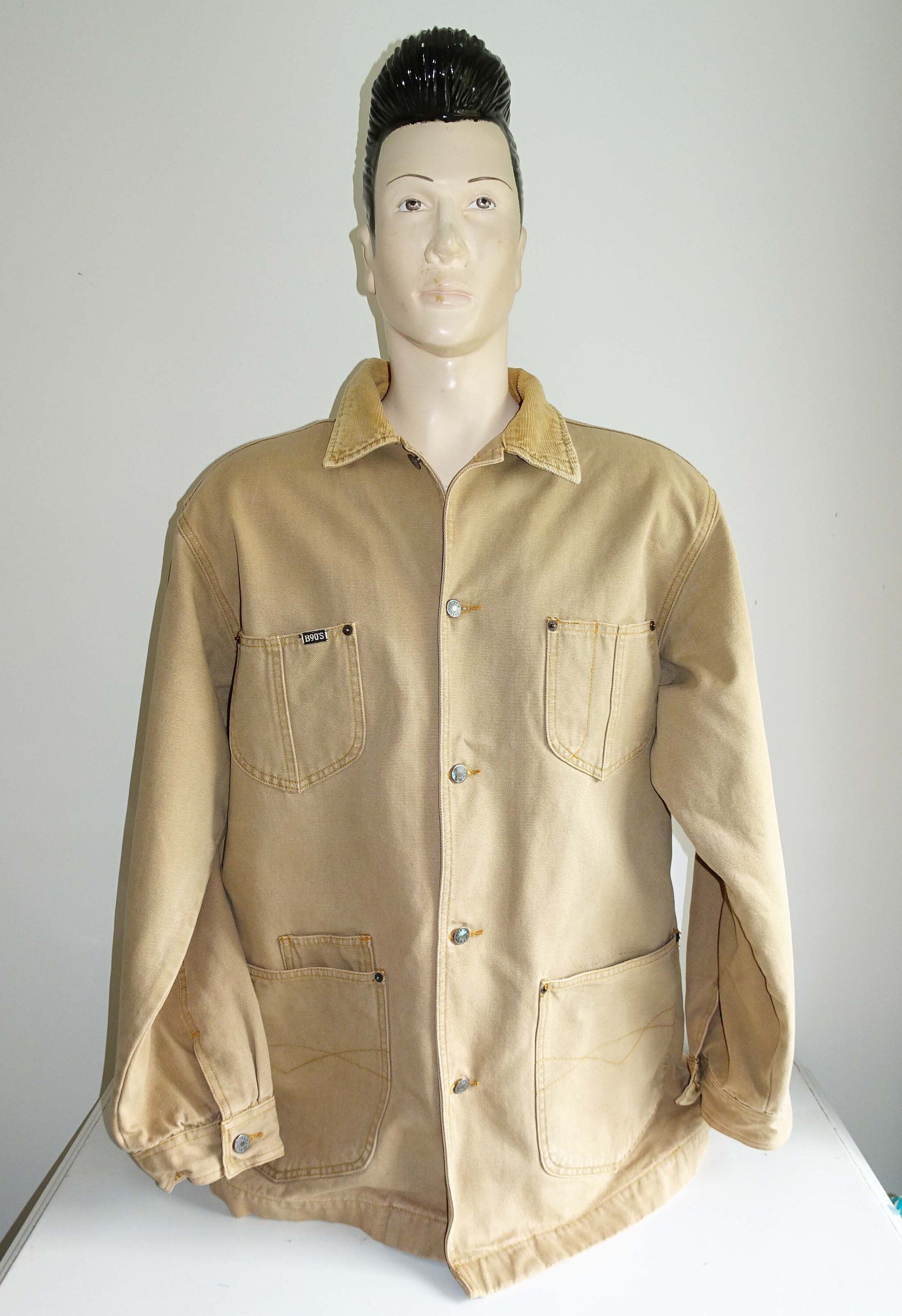 Vintage Men's Canvas Sand Denim Work Coat Jacket From B90s XL With