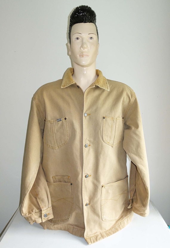 Vintage Men's Canvas Sand Denim Work Coat Jacket From B90s XL With