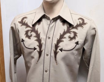 H BAR C California Ranch wear country and western cowboy vintage shirt with  awesome applique embroidery