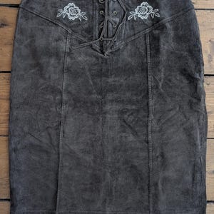 Ladies Rockabilly Western Suede straight Skirt with tassle lace up front with embroidered roses.