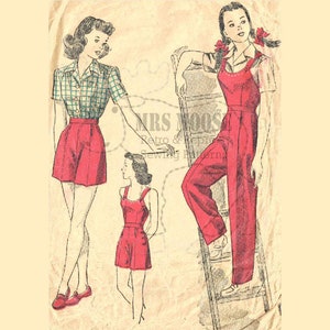 Classic 1940's Dungarees or Short Overalls or Shorts with side buttons sewing pattern 28" waist repro vintage #31