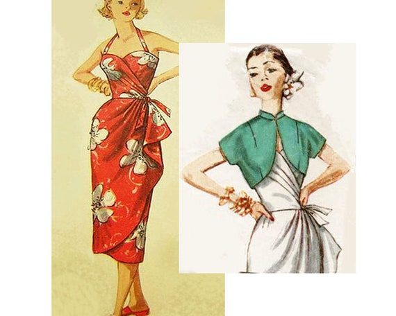1955 SARONG DRESS JACKET Rockabilly Sewing Pattern Vintage