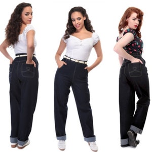 Rockabilly 1940's 1950's style High Waist jeans with a heart - Collectif Siobhan - M