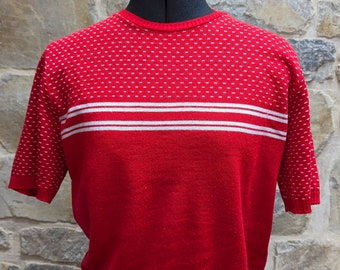 Vintage St. Michael M&S Marks and Spencer 1960's 1970's Rockabilly red knit short sleeve sweater 16