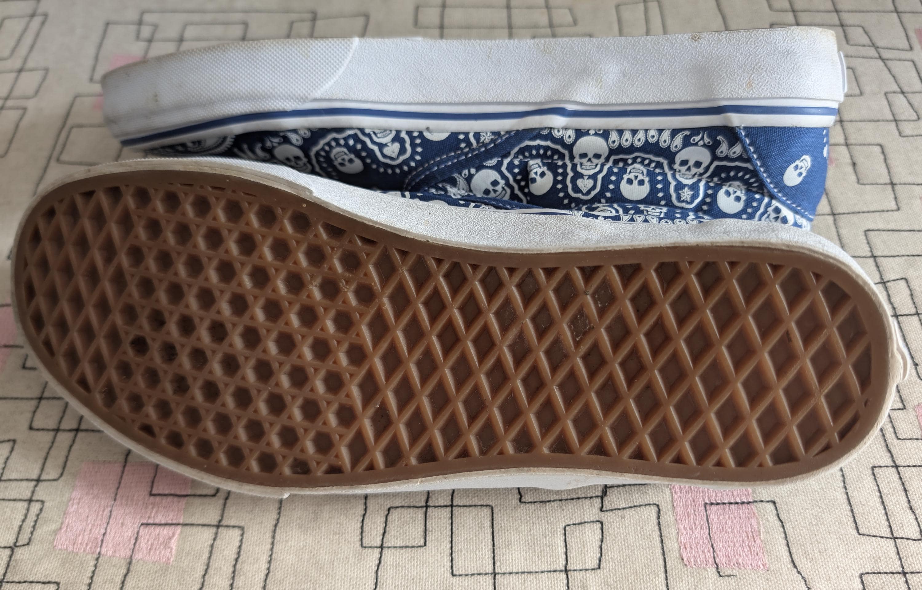Vans Blue Skull Bandana Print Classic Slip-on Trainers Rockabilly