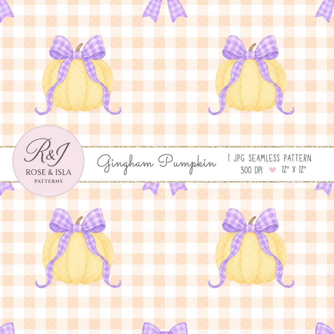 Gingham Pumpkin Seamless Pattern, Coquette Fall Digital Paper, Pastel ...