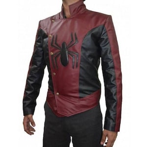 New Customized Halloween Costumes Spiderman Last Stand Peter Parker Maroon & Black Moto Biker Bomber Faux Leather Jacket